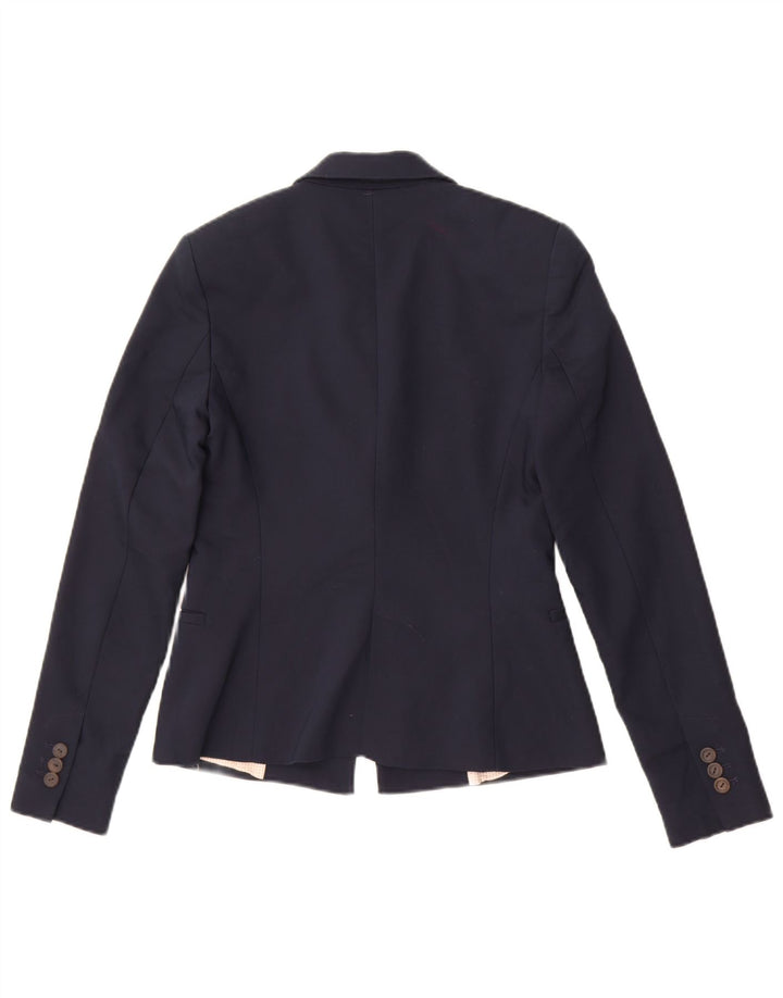 Zara Womens 1 Button Blazer Jacket UK 10 Small Navy Blue Cotton