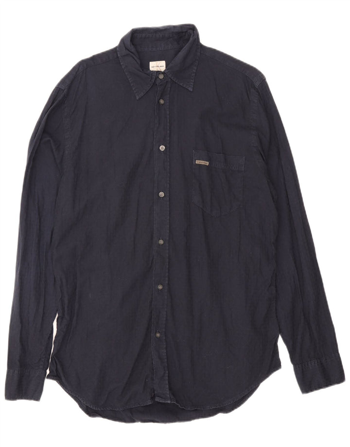 CALVIN KLEIN JEANS Mens Shirt Large Navy Blue Cotton