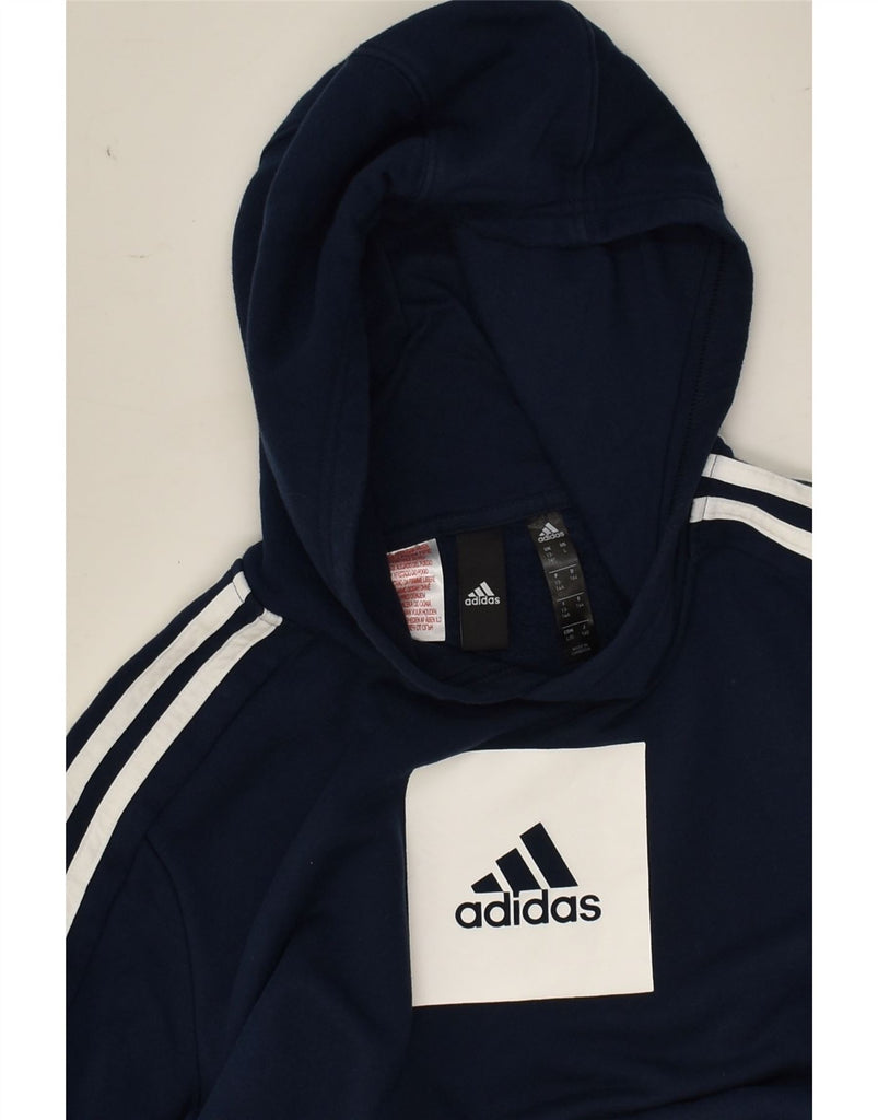 ADIDAS Boys Graphic Hoodie Jumper 13-14 Years Navy Blue Cotton | Vintage Adidas | Thrift | Second-Hand Adidas | Used Clothing | Messina Hembry 