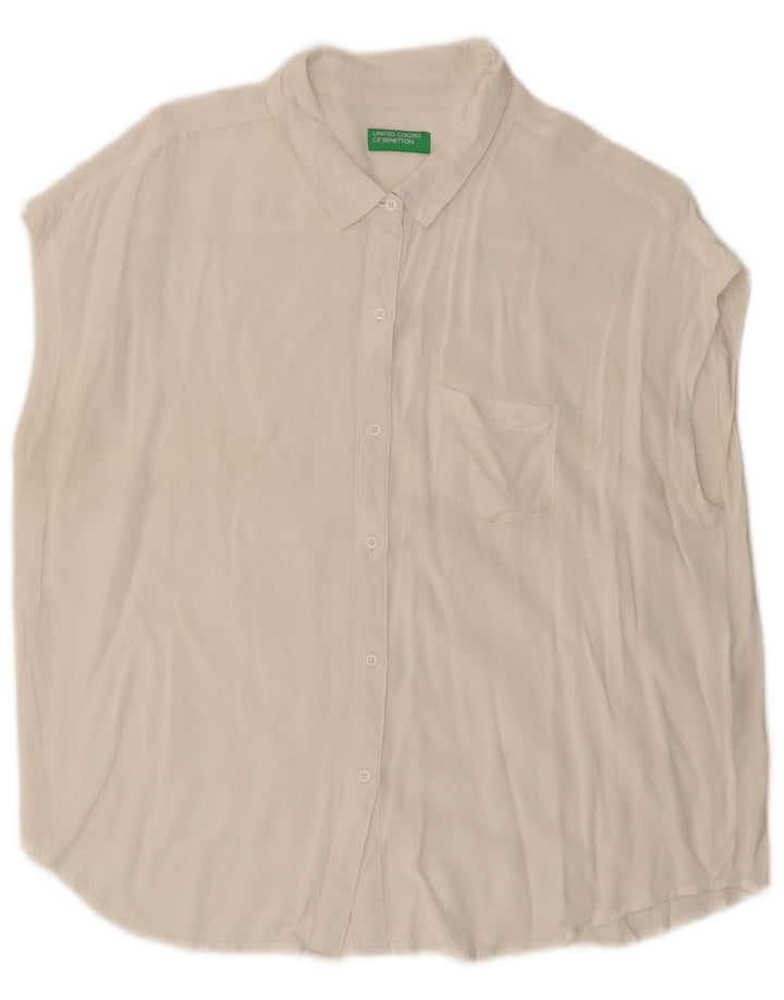 BENETTON Womens Sleeveless Shirt UK 16 Large White Viscose