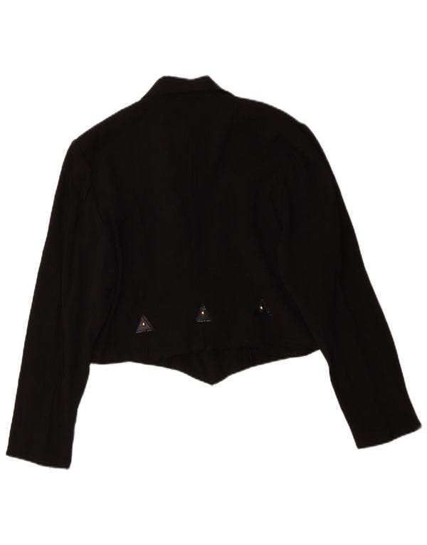 Vintage Womens Crop Double Breasted Blazer Jacket UK 16 Large Black