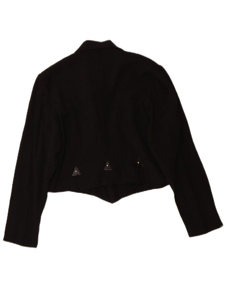 Vintage Womens Crop Double Breasted Blazer Jacket UK 16 Large Black