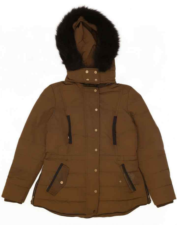 Zara Womens Hooded Padded Jacket UK 14 Large Khaki