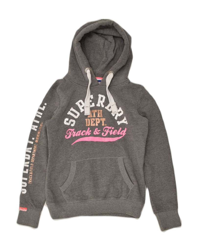 SUPERDRY Womens Graphic Hoodie Jumper UK 10 Small  Grey Cotton | Vintage Superdry | Thrift | Second-Hand Superdry | Used Clothing | Messina Hembry 