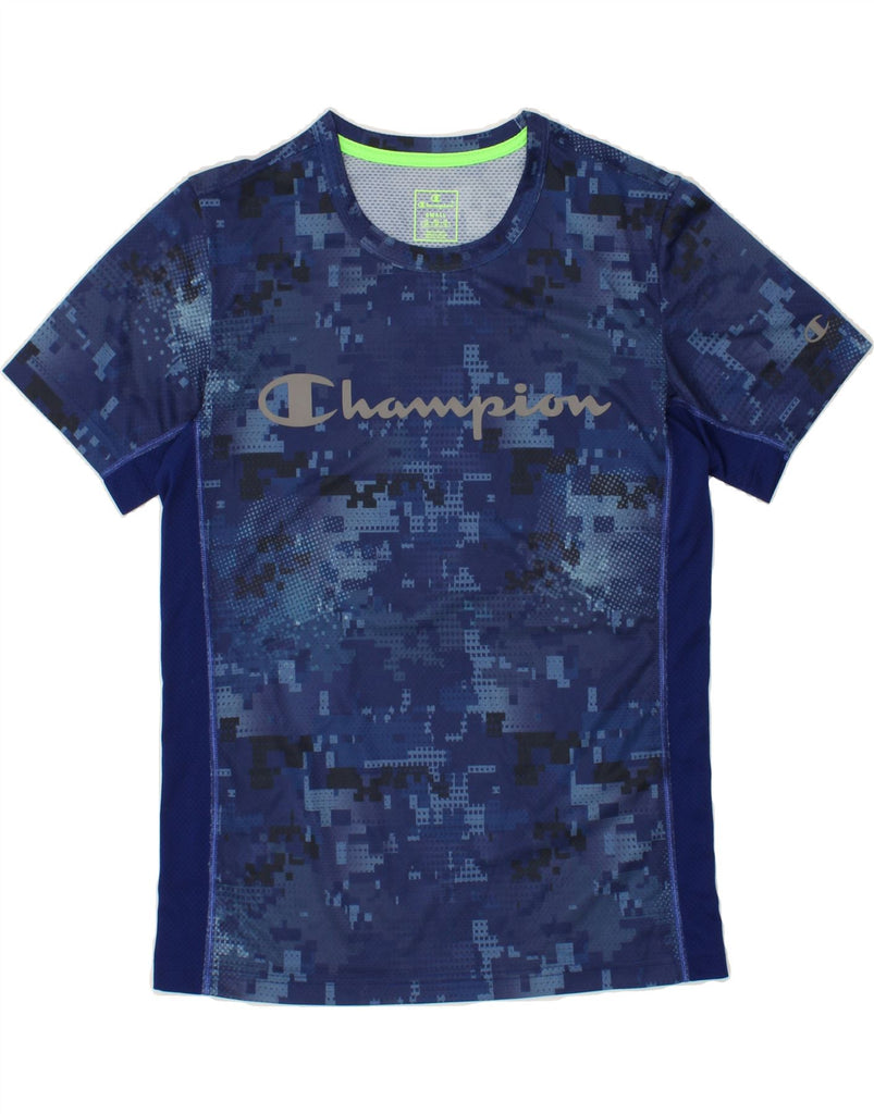 CHAMPION Mens Graphic T-Shirt Top Small Navy Blue Camouflage Polyester Vintage Champion and Second-Hand Champion from Messina Hembry 