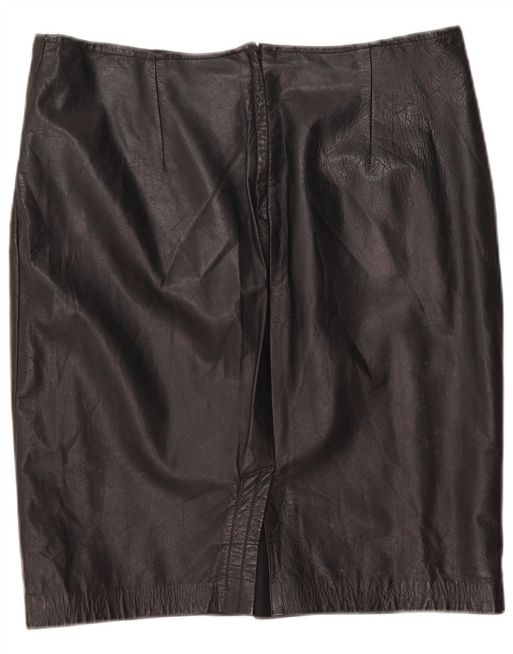 Vintage Womens Leather Skirt IT 50 XL W36  Black Leather