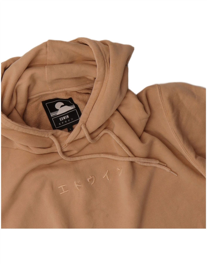 Edwin Mens Graphic Hoodie Jumper Large Beige Cotton