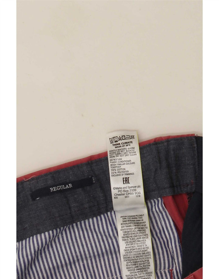 Marks & Spencer Mens Straight Regular Suit Trousers W32 L28 Pink Cotton