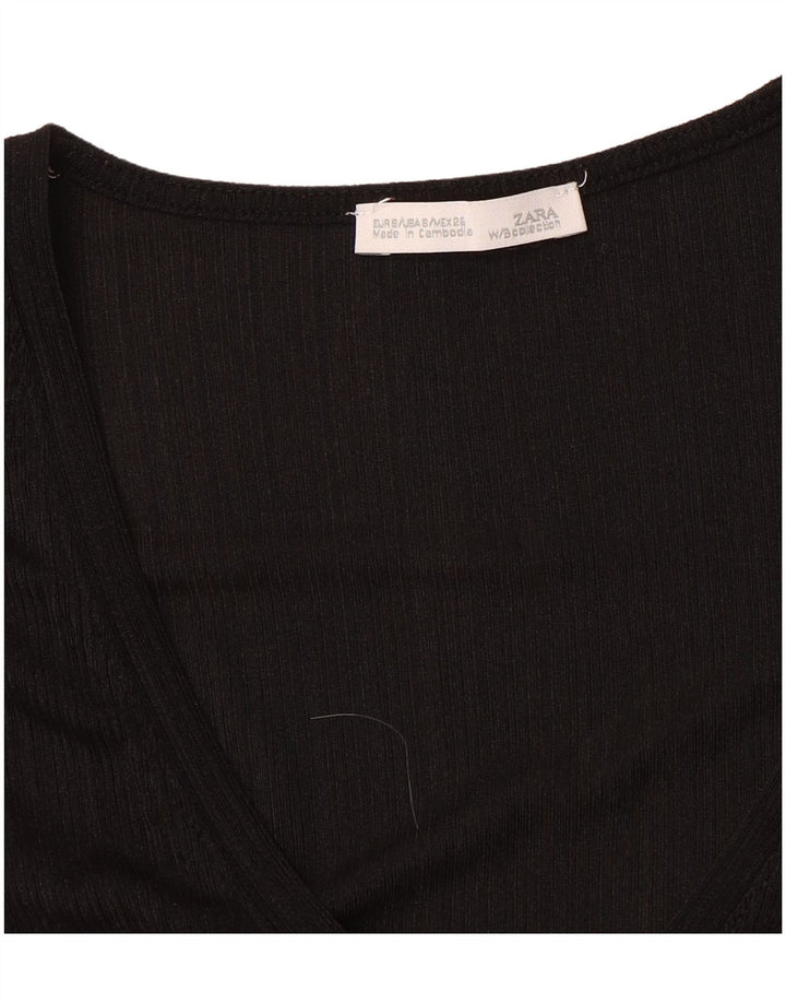 Zara Womens Top Long Sleeve UK 10 Small Black Colourblock