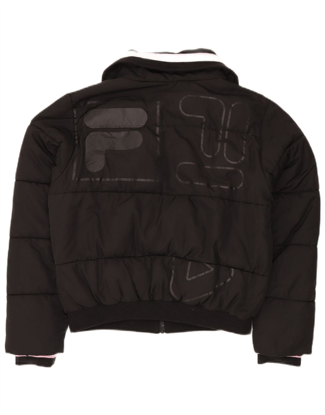 FILA Womens Graphic Padded Jacket UK 14 Medium Black Polyester