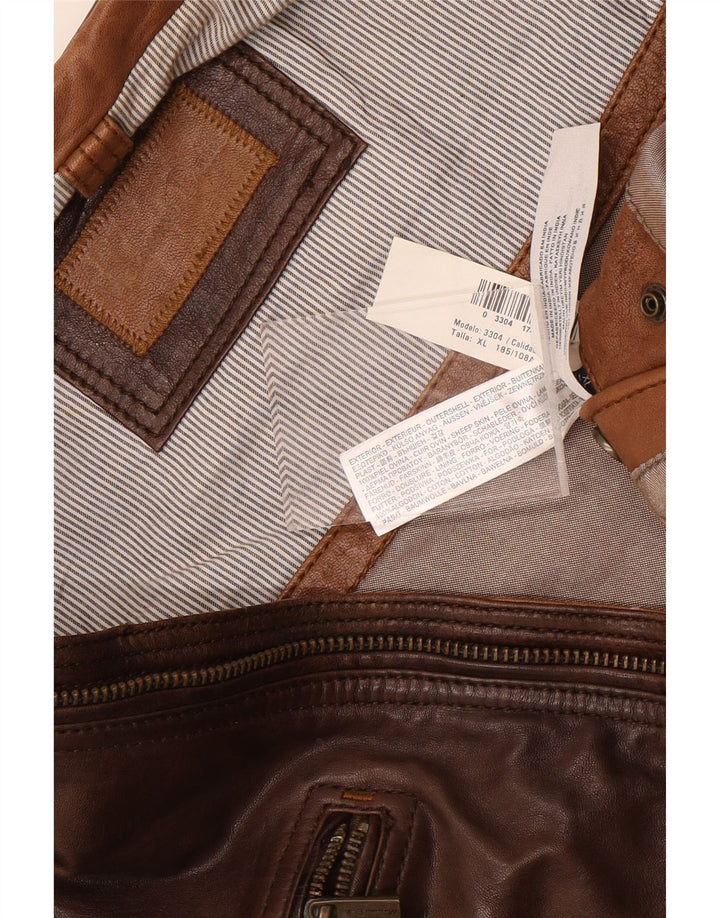 Massimo Dutti Mens Leather Biker Jacket UK 42 XL Brown Leather