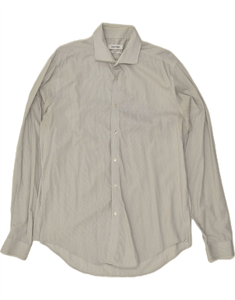 CALVIN KLEIN Mens NON - IRON Slim Fit Shirt Size 16 1/2 Large Grey Striped Vintage Calvin Klein and Second-Hand Calvin Klein from Messina Hembry 