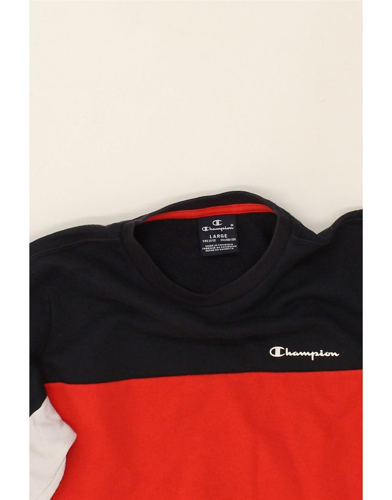 CHAMPION Boys Graphic Sweatshirt Jumper 11-12 Years Large  Red Colourblock | Vintage Champion | Thrift | Second-Hand Champion | Used Clothing | Messina Hembry 