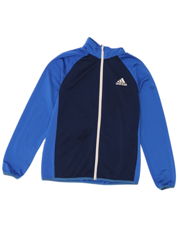 Adidas Boys Tracksuit Top Jacket 13-14 Years Blue Colourblock Polyester