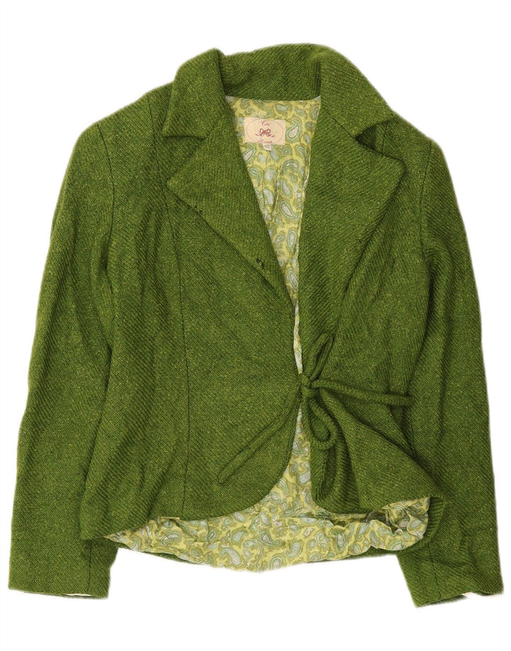 Vintage Womens Front Tie Blazer Jacket IT 42 Medium Green Wool