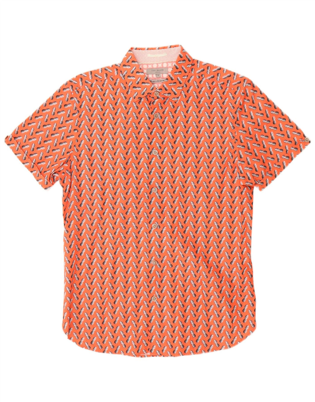 Ted Baker Mens Abstract Pattern Short Sleeve Shirt Size 3 Medium Orange