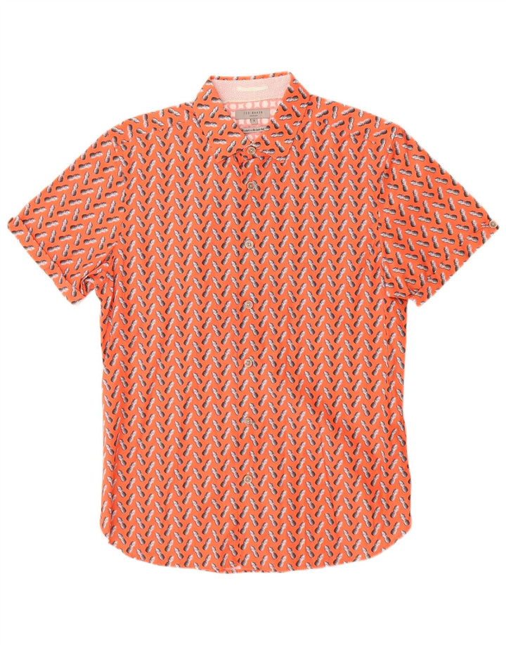 Ted Baker Mens Abstract Pattern Short Sleeve Shirt Size 3 Medium Orange
