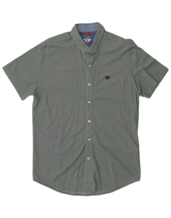 DOCKERS Mens Modern Fit Short Sleeve Shirt Medium Green Cotton