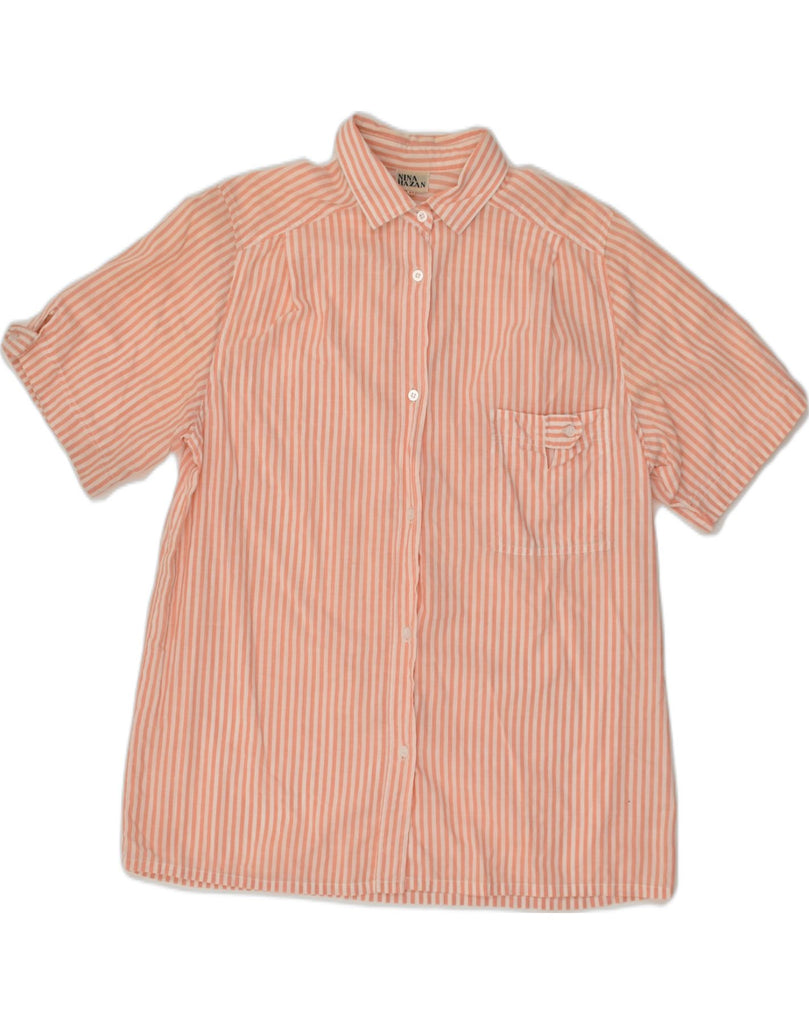 VINTAGE Womens Short Sleeve Shirt IT 42 Medium Pink Pinstripe Cotton | Vintage Vintage | Thrift | Second-Hand Vintage | Used Clothing | Messina Hembry 