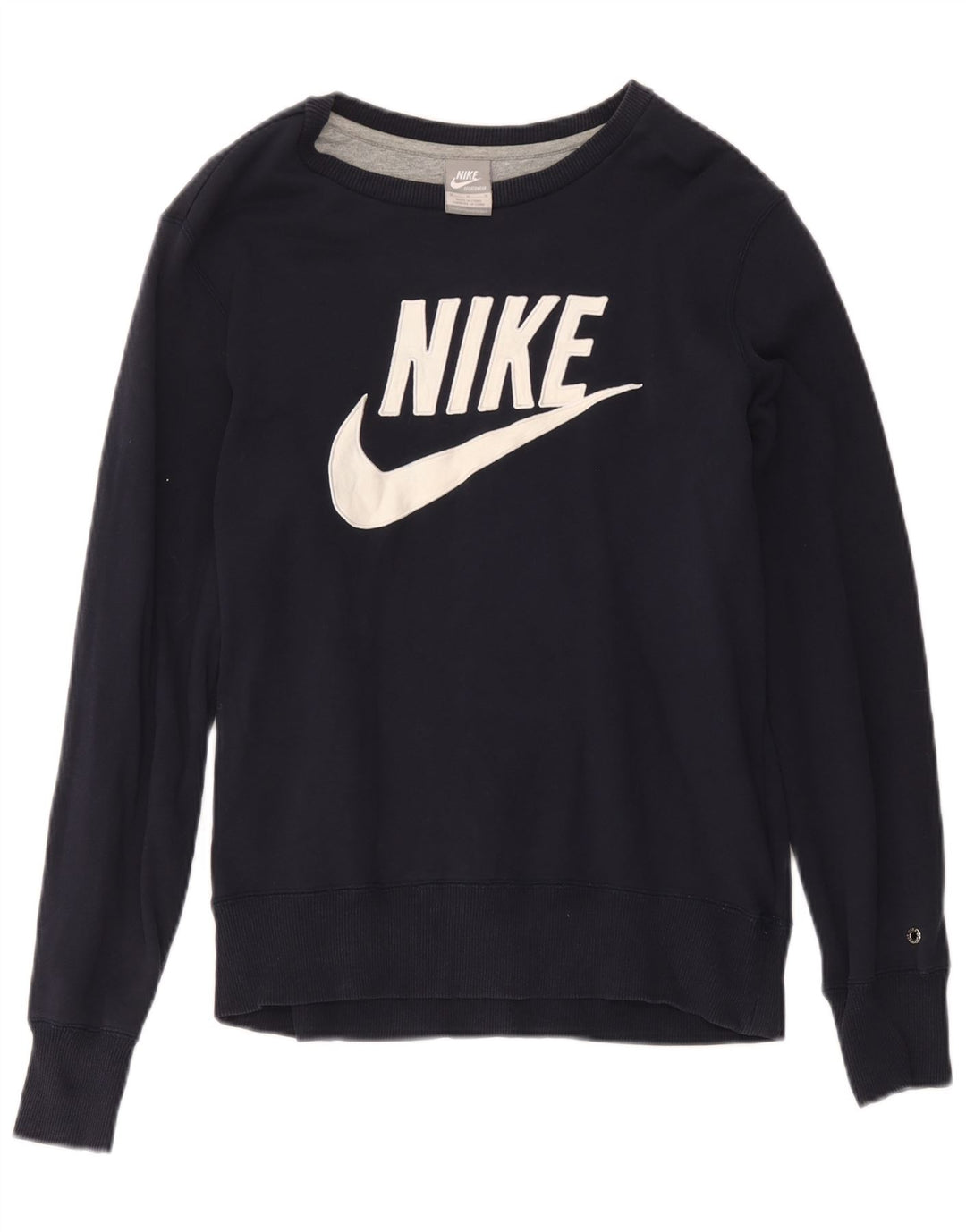 Nike Womens Graphic Sweatshirt Jumper UK 14 Medium Navy Blue Cotton