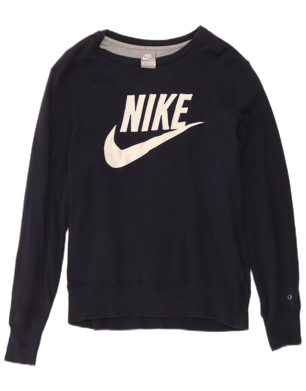 Nike Womens Graphic Sweatshirt Jumper UK 14 Medium Navy Blue Cotton
