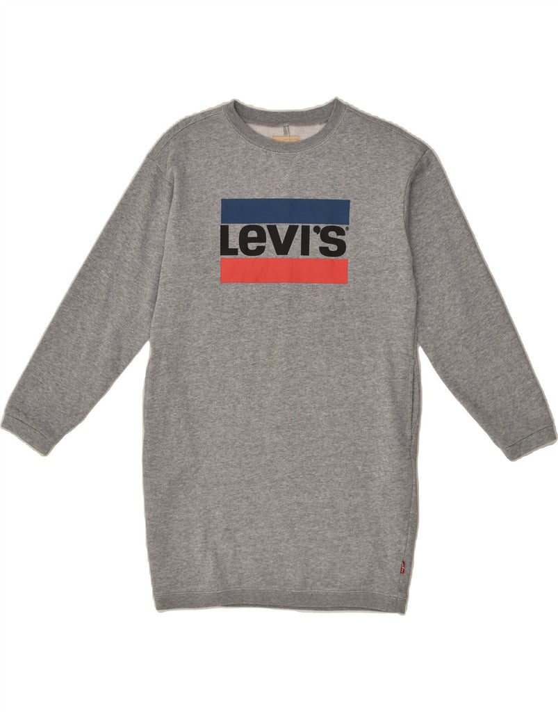 LEVI'S Girls Graphic Sweatshirt Jumper Dress 13-14 Years Grey Cotton | Vintage Levi's | Thrift | Second-Hand Levi's | Used Clothing | Messina Hembry 