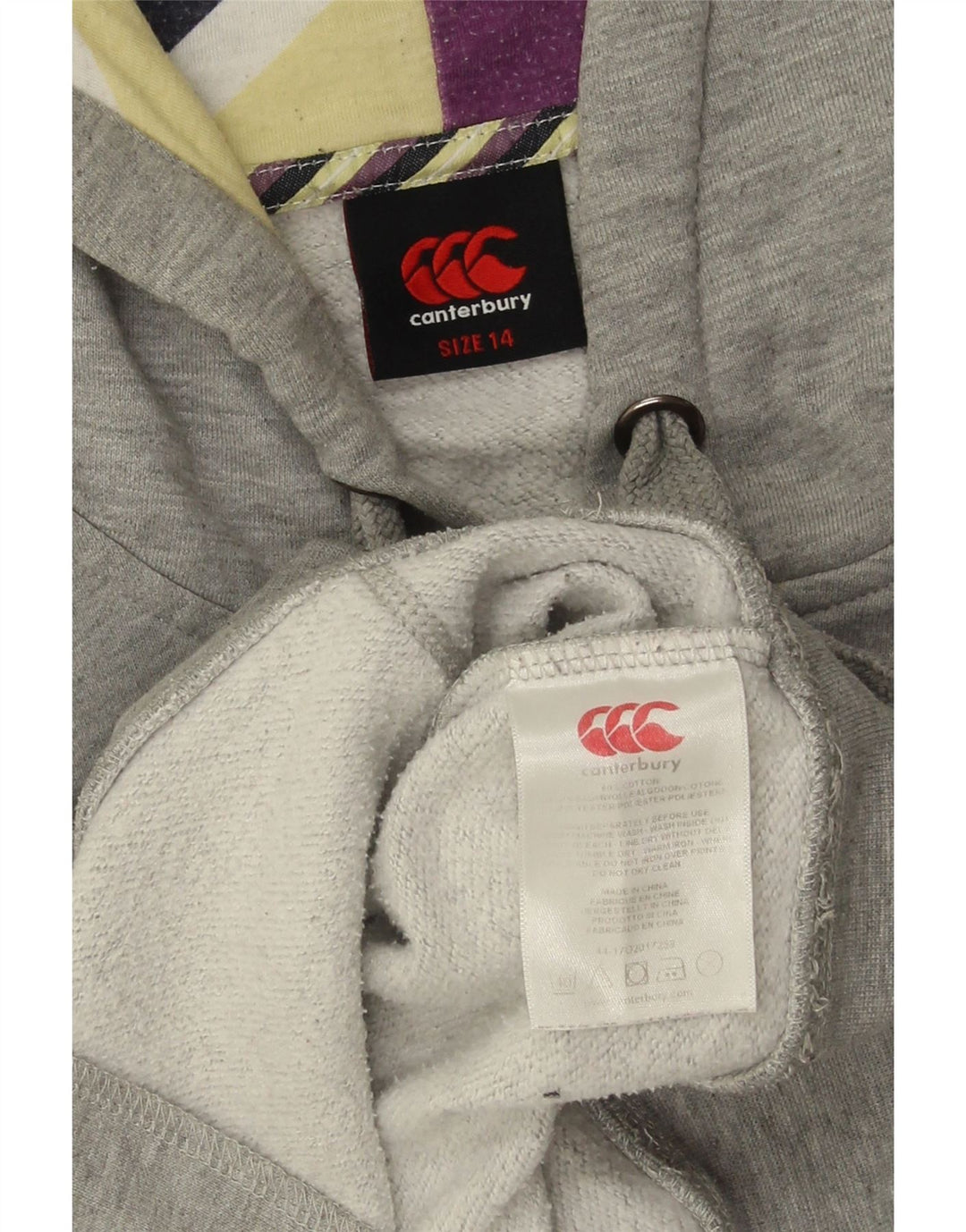 CANTERBURY Girls Zip Hoodie Sweater 13-14 Years Grey Cotton