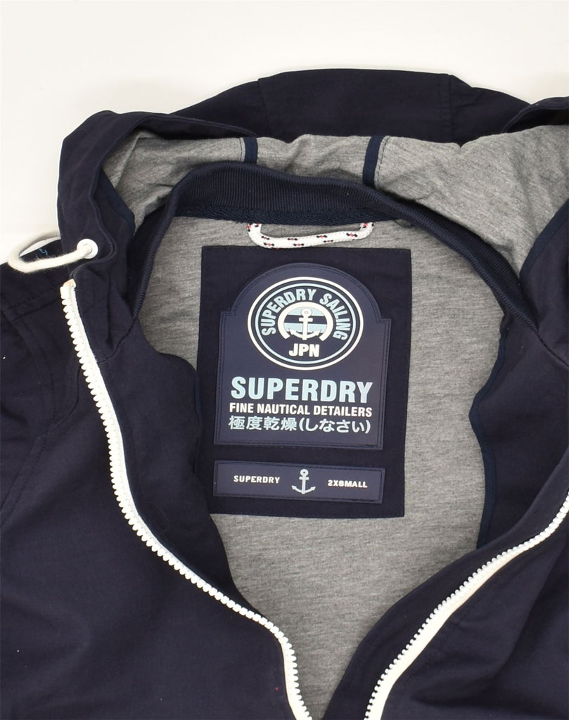 SUPERDRY Womens Hooded Rain Jacket UK 2 2XS Navy Blue Cotton | Vintage Superdry | Thrift | Second-Hand Superdry | Used Clothing | Messina Hembry 