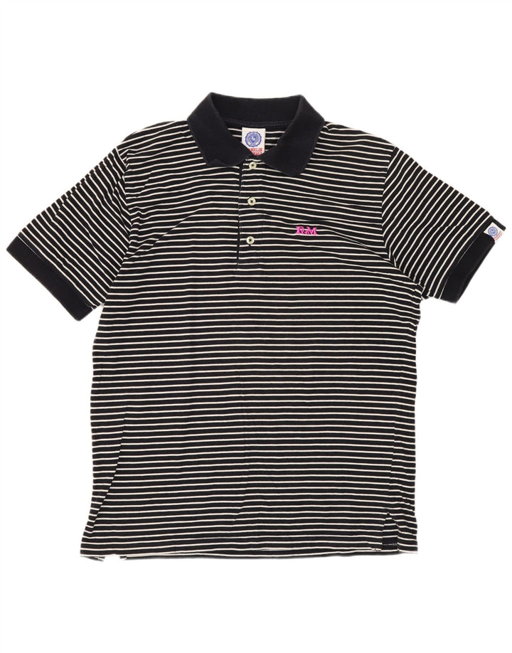 Franklin & Marshall Mens Polo Shirt Medium Navy Blue Striped