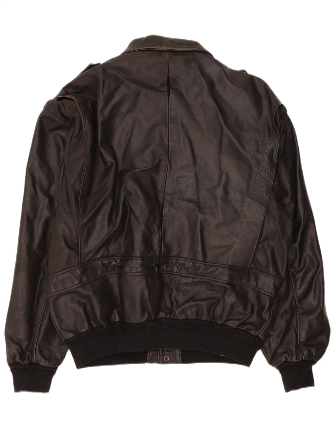 Marpel Mens Military Leather Jacket UK 40 Large Black Leather