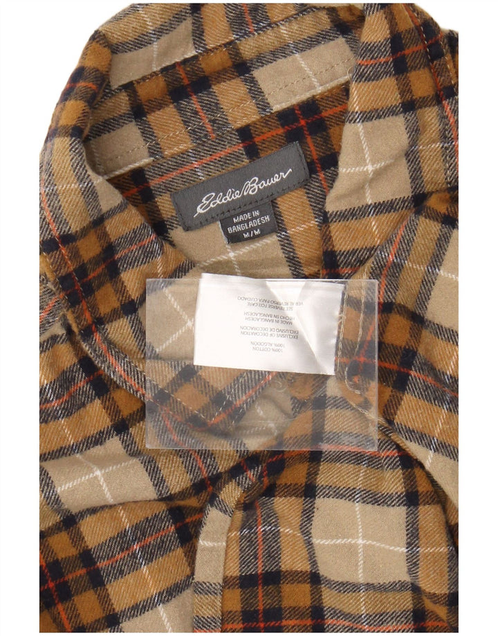 EDDIE BAUER Mens Flannel Shirt Medium Khaki Check Cotton