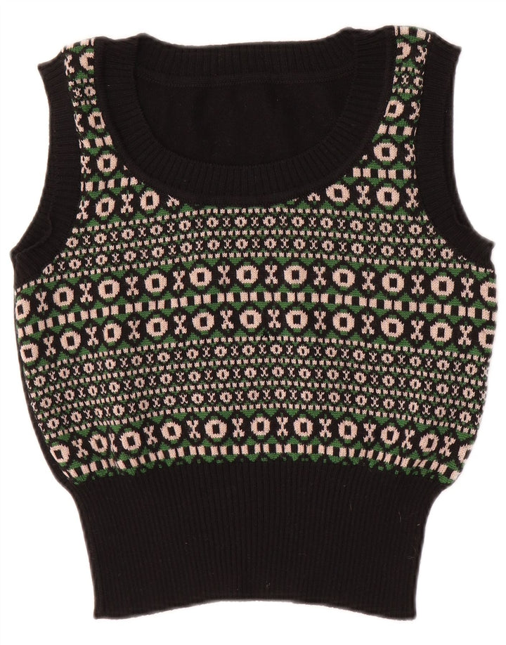 Vintage Womens Vest Tank Top UK 8 Small Black Geometric