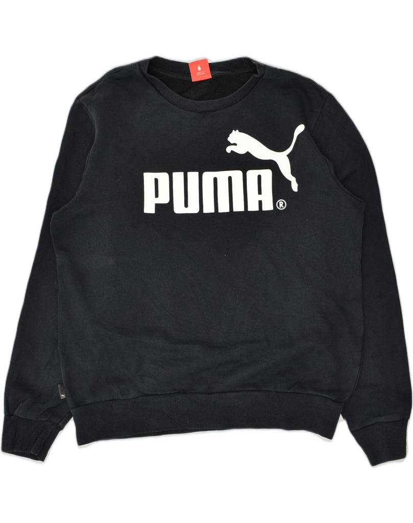 PUMA Mens Graphic Sweatshirt Jumper Medium Navy Blue Cotton | Vintage Puma | Thrift | Second-Hand Puma | Used Clothing | Messina Hembry 