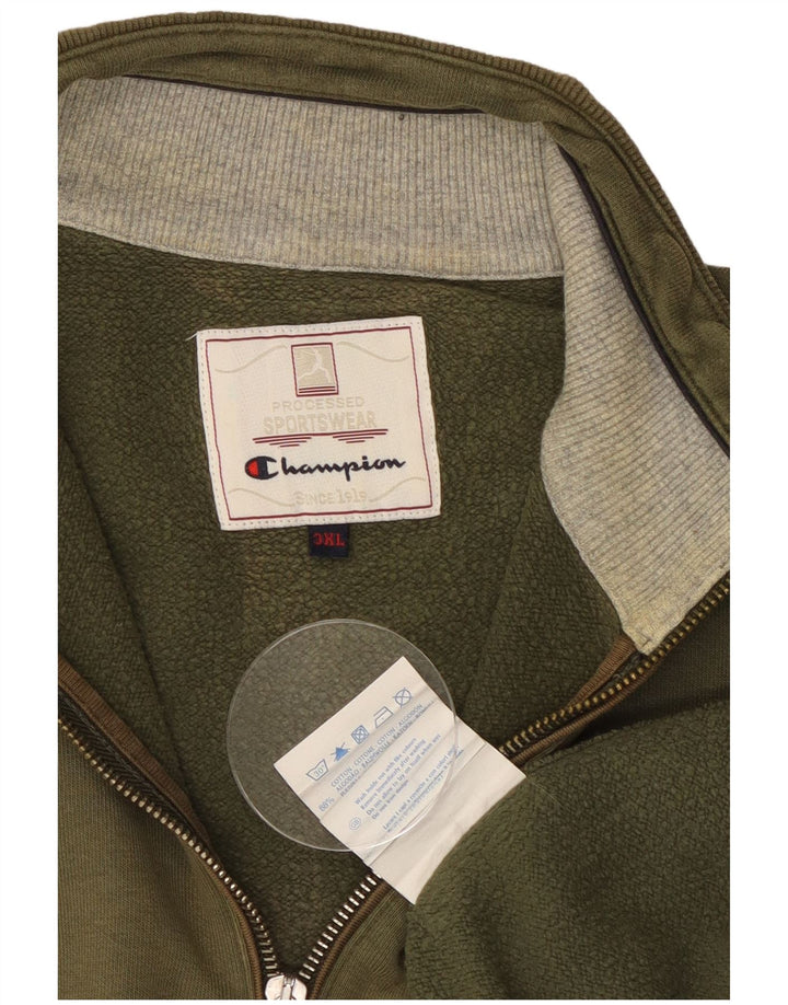 CHAMPION Mens Zip Neck Sweatshirt Jumper 3XL Khaki Cotton