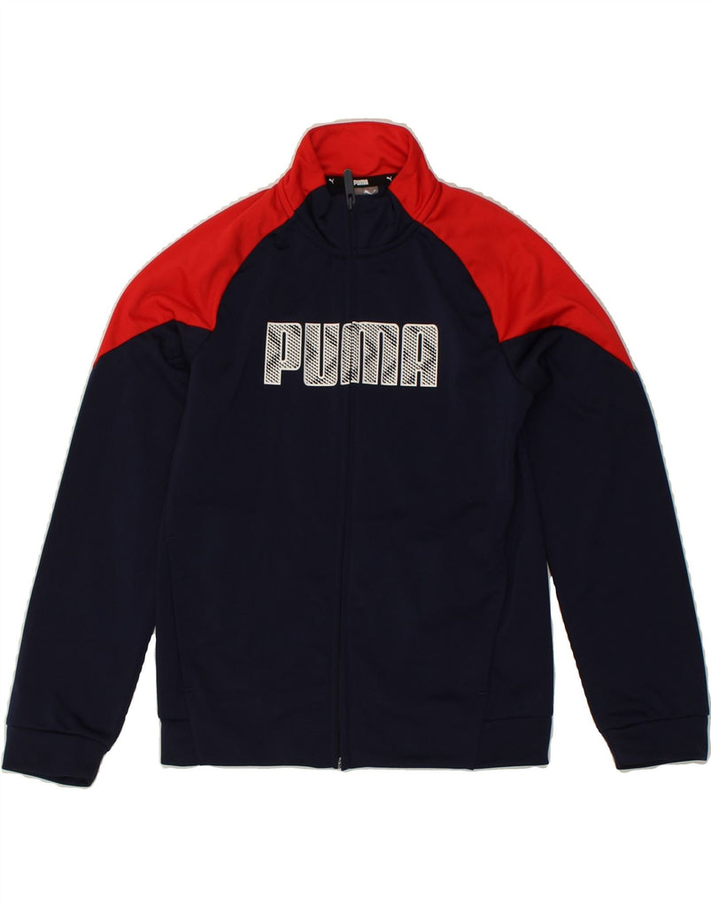 PUMA Boys Tracksuit Top Jacket 11-12 Years Navy Blue Colourblock Polyester | Vintage Puma | Thrift | Second-Hand Puma | Used Clothing | Messina Hembry 