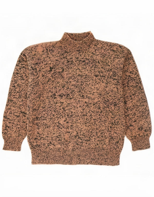 Vintage Womens Turtle Neck Jumper Sweater UK 14 Large Beige Flecked