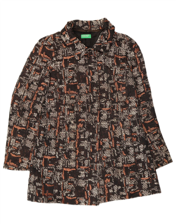 Benetton Womens Abstract Pattern Overcoat UK 10 Small Black Polyester