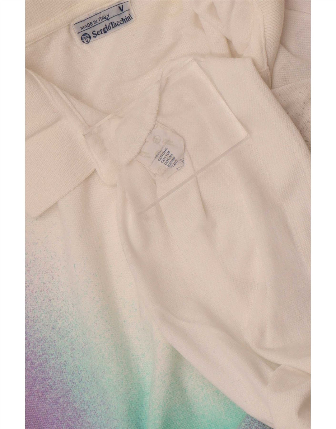Sergio Tacchini Mens Polo Shirt Medium White Colourblock Cotton