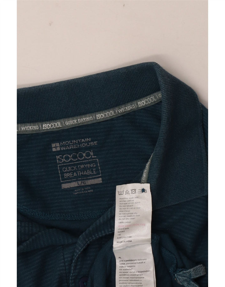 Mountain Warehouse Mens IsoCool Polo Shirt Large Blue Pinstripe Cotton