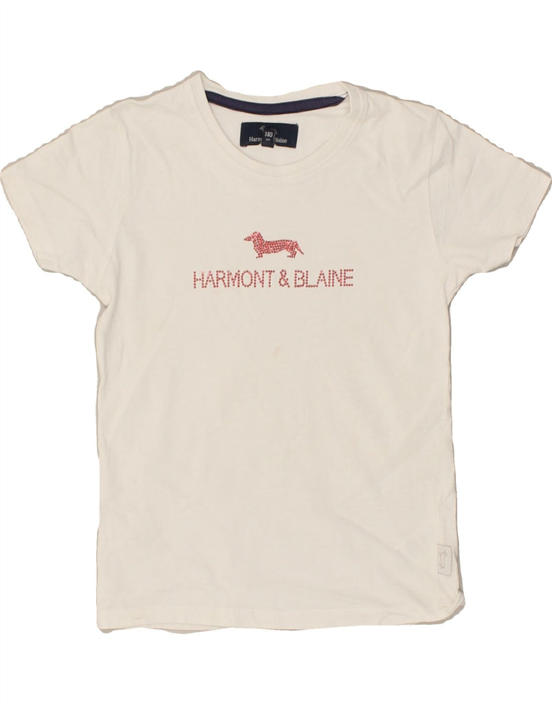 HARMONT & BLAINE Girls Graphic T-Shirt Top 9-10 Years White Cotton | Vintage Harmont & Blaine | Thrift | Second-Hand Harmont & Blaine | Used Clothing | Messina Hembry 