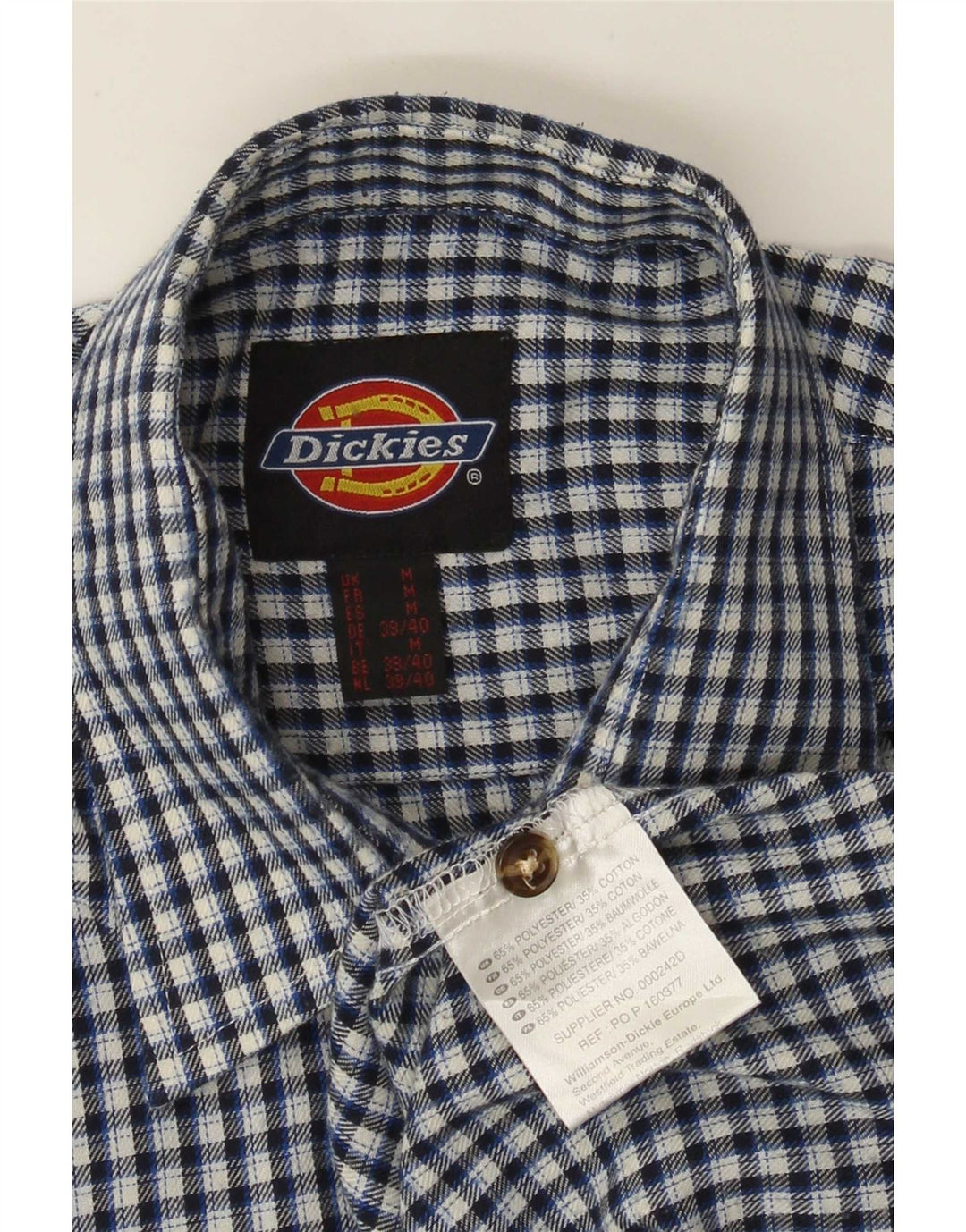 Dickies Mens Shirt Medium Blue Gingham Polyester
