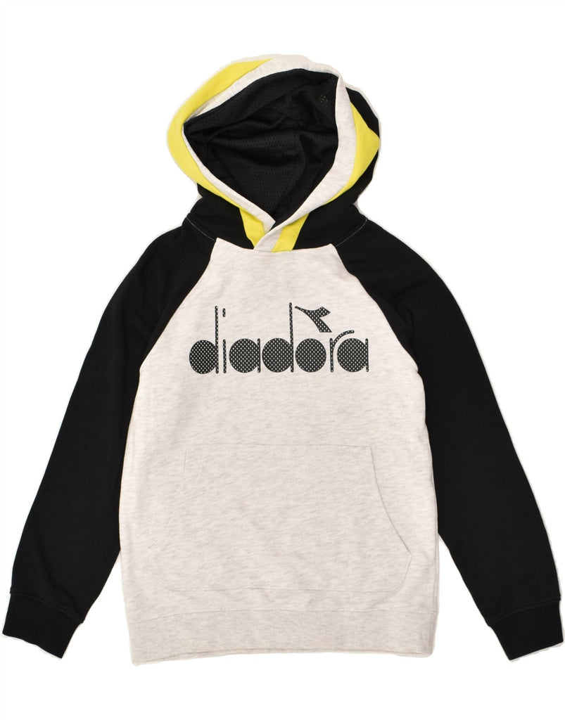 DIADORA Girls Graphic Hoodie Jumper 8-9 Years  Medium Grey Colourblock | Vintage Diadora | Thrift | Second-Hand Diadora | Used Clothing | Messina Hembry 