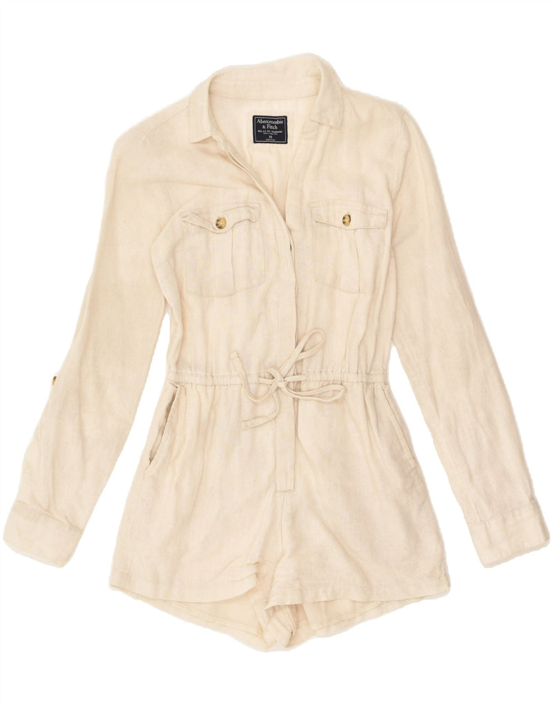 ABERCROMBIE & FITCH Womens Playsuit UK 4 XS Beige Cotton | Vintage Abercrombie & Fitch | Thrift | Second-Hand Abercrombie & Fitch | Used Clothing | Messina Hembry 