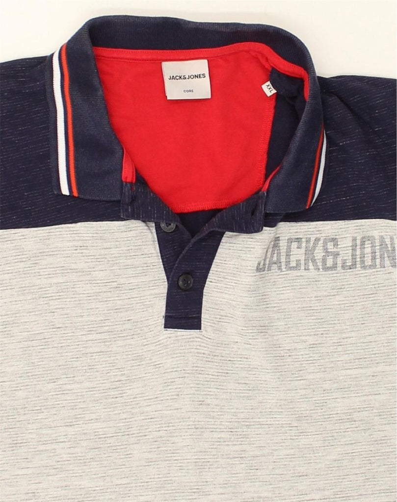 JACK & JONES Mens Polo Shirt 2XL Navy Blue Colourblock Cotton | Vintage Jack & Jones | Thrift | Second-Hand Jack & Jones | Used Clothing | Messina Hembry 