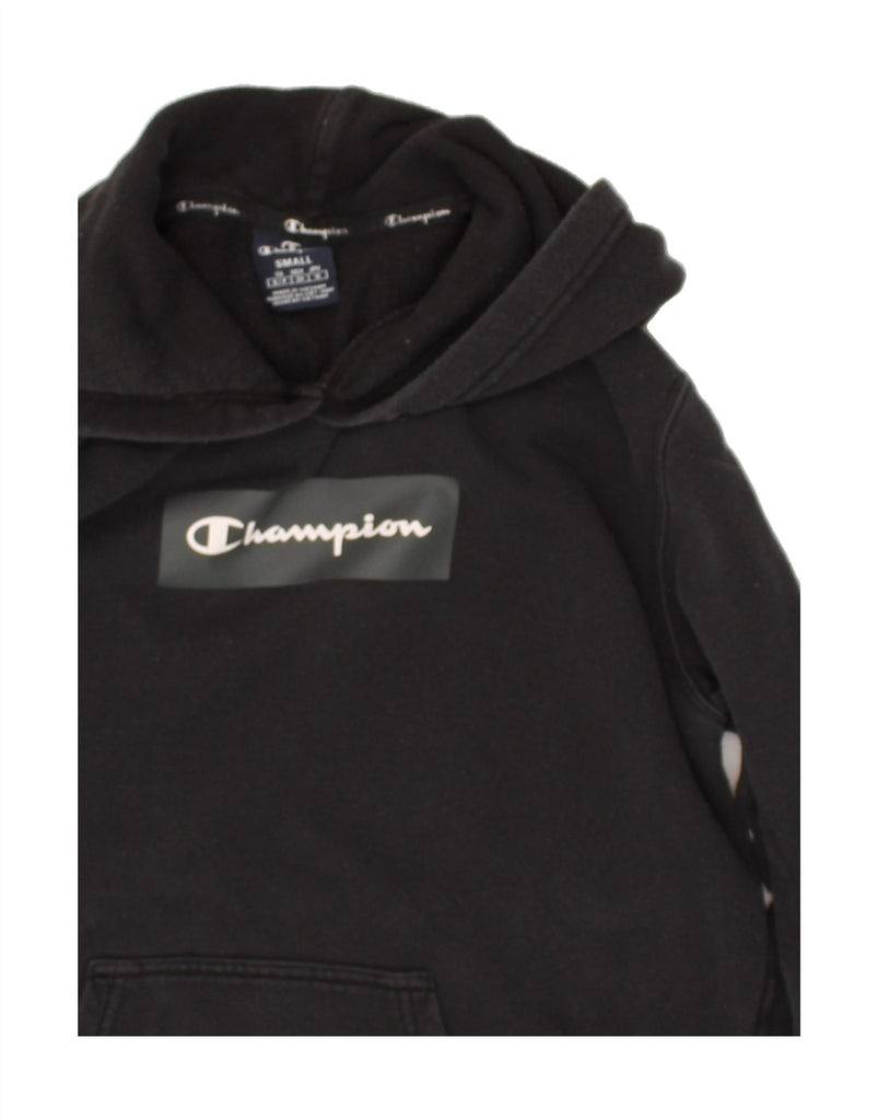 CHAMPION Mens Graphic Hoodie Jumper Small Black Cotton | Vintage Champion | Thrift | Second-Hand Champion | Used Clothing | Messina Hembry 