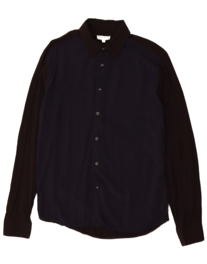 REISS Mens Shirt Medium Navy Blue Colourblock Viscose