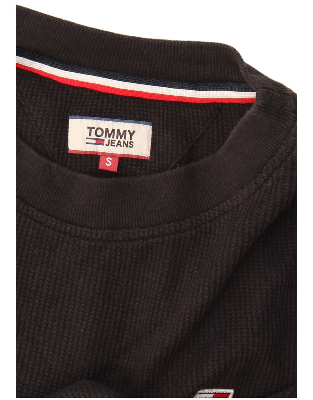 TOMMY HILFIGER Womens Oversized Crop Top Long Sleeve UK 10 Small Black