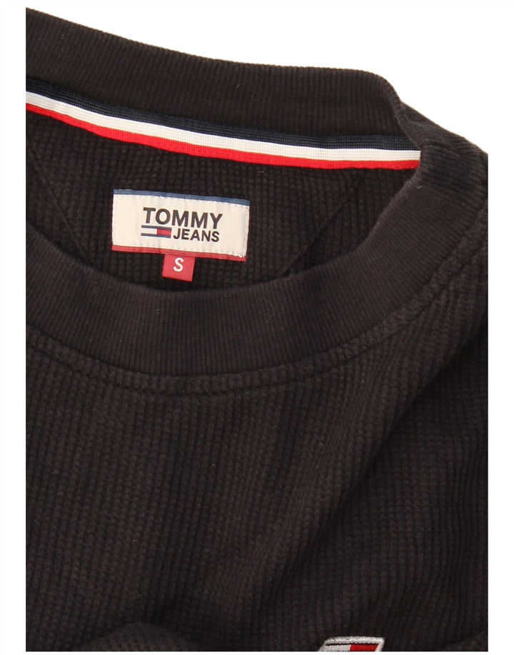 TOMMY HILFIGER Womens Oversized Crop Top Long Sleeve UK 10 Small Black