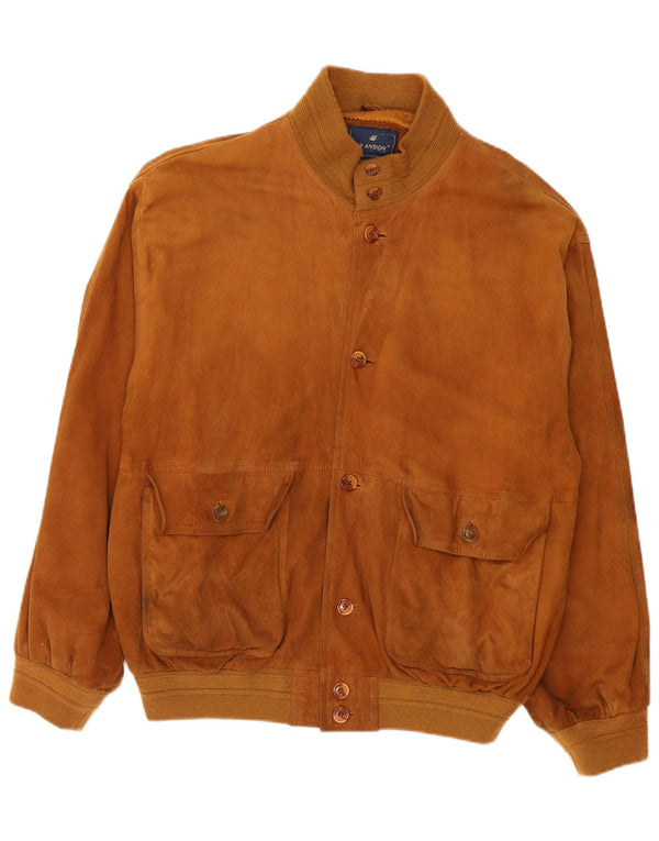 Vintage Mens Suede Bomber Jacket IT 56 3XL Brown Leather