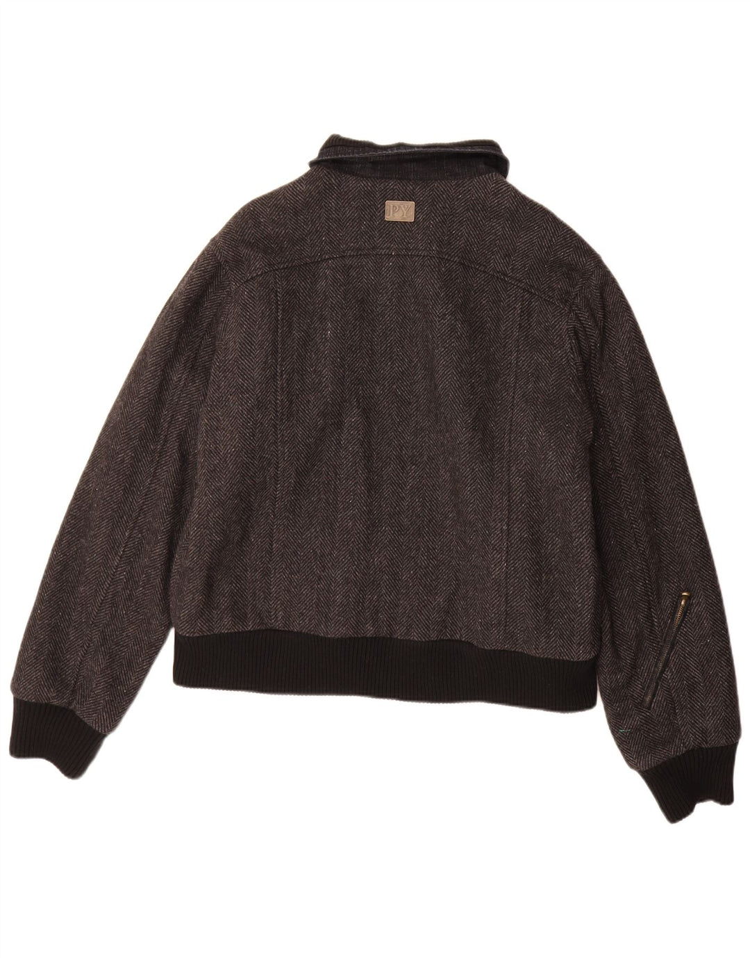 Pyramid Mens Bomber Jacket UK 40 Large Grey Herringbone Wool